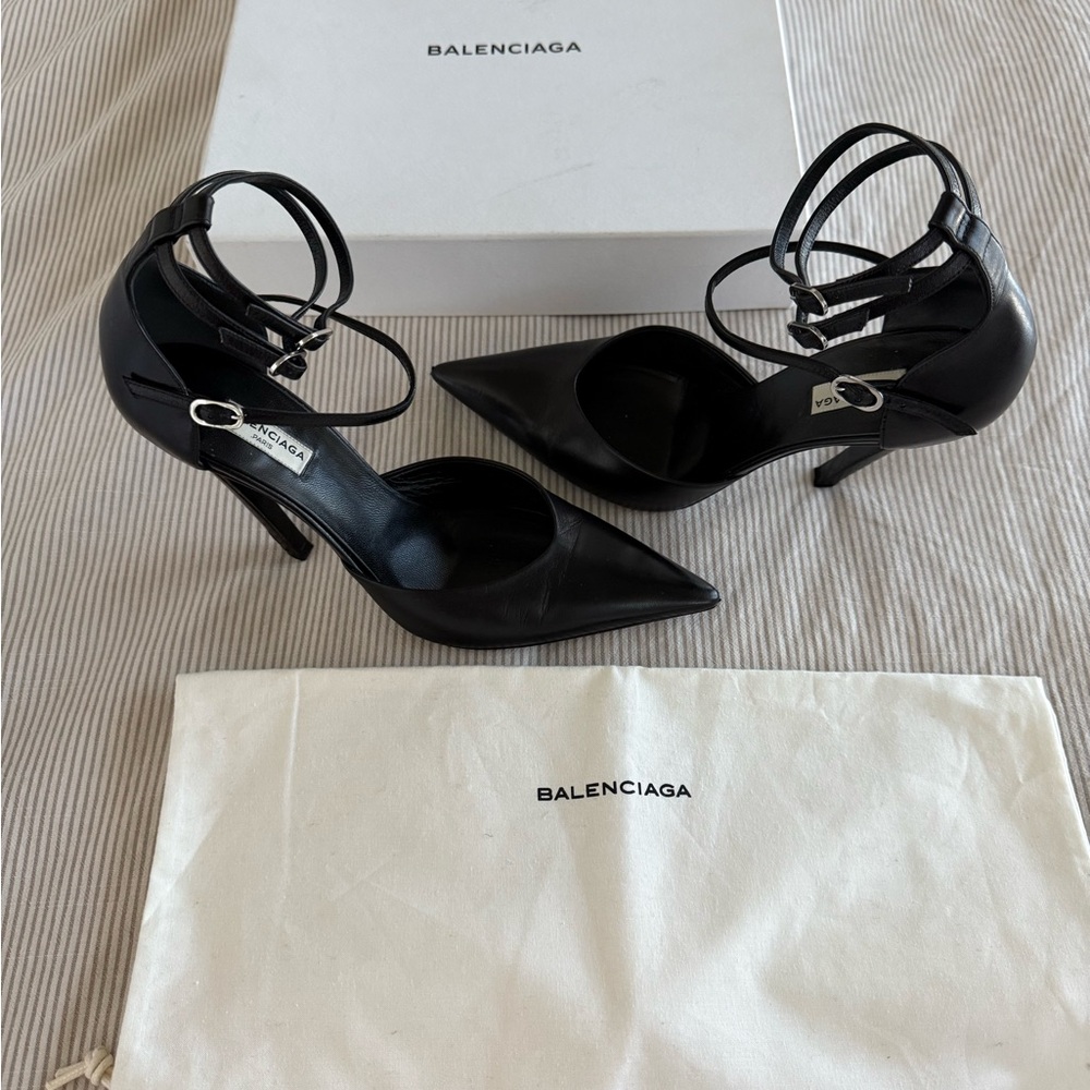 Balenciaga Black Stiletto Heels with Lace-Up Detail